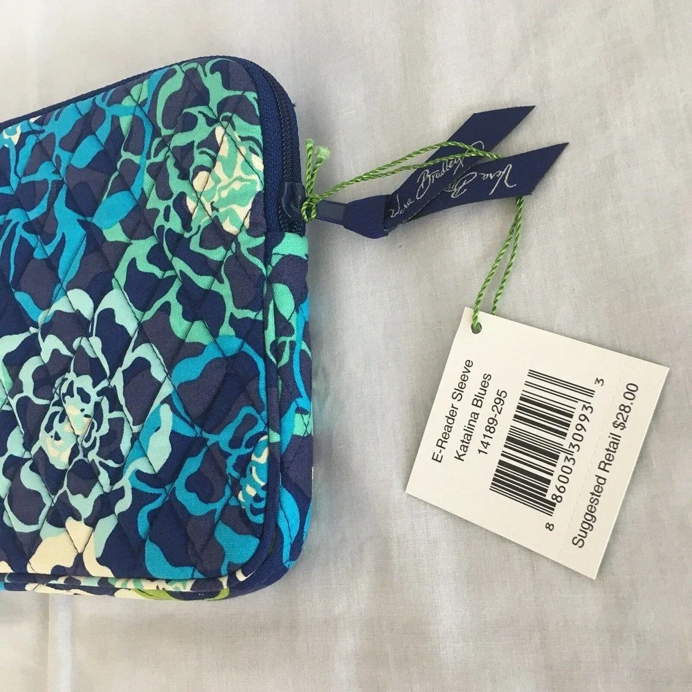 VERA BRADLEY Katalina Blues E-Reader Tablet Sleeve New W Tag Blue Green Floral